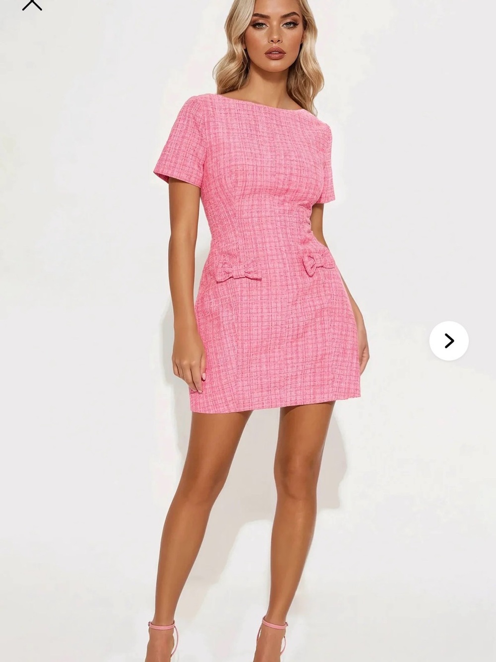 Fashion Nova Pink Tweed Short-Sleeve Mini Dress